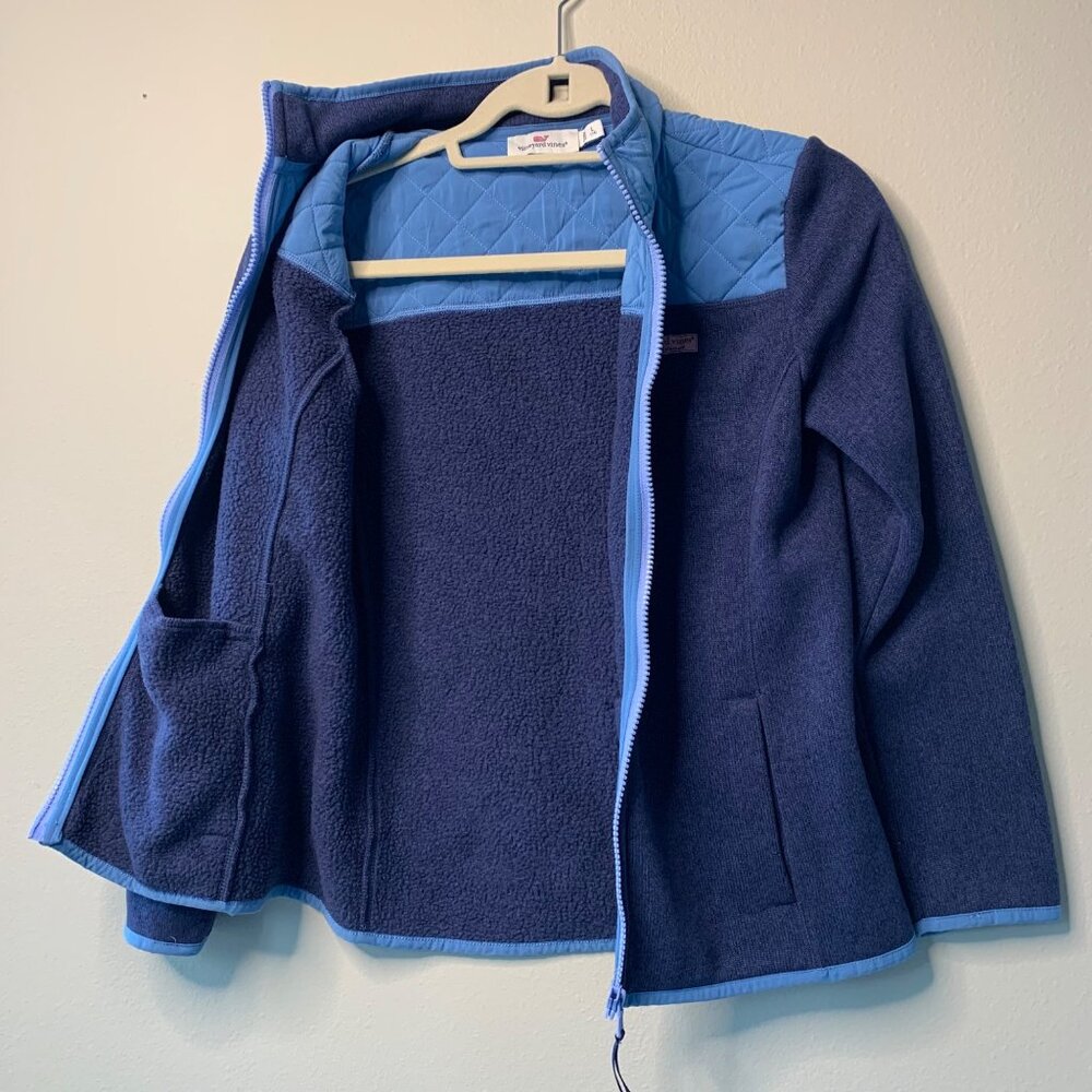 VINEYARD VINES Full Zip Fleece Jacket Girls 14 L Girl Blue Quilted Winter Large - Picture 2 of 10